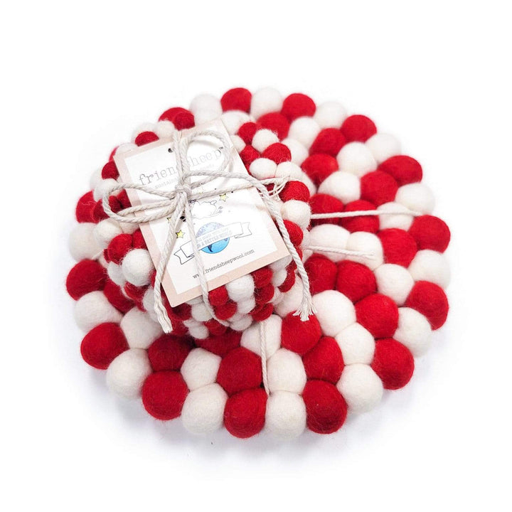 Handcrafted Wool Felt Candy Cane Coasters, 4 Ct.