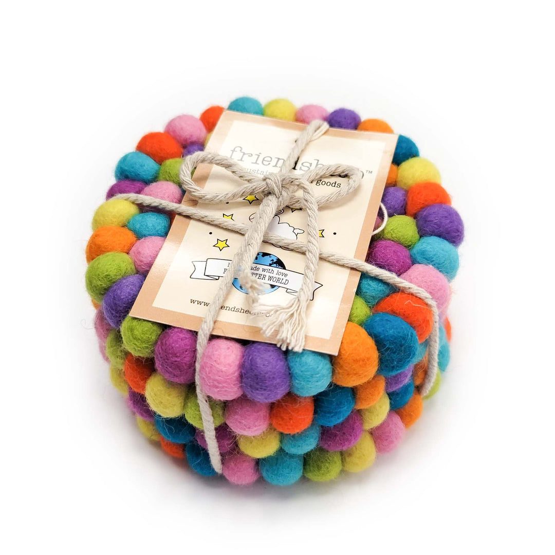 Handcrafted Wool Rainbow Coasters, 4 Ct.