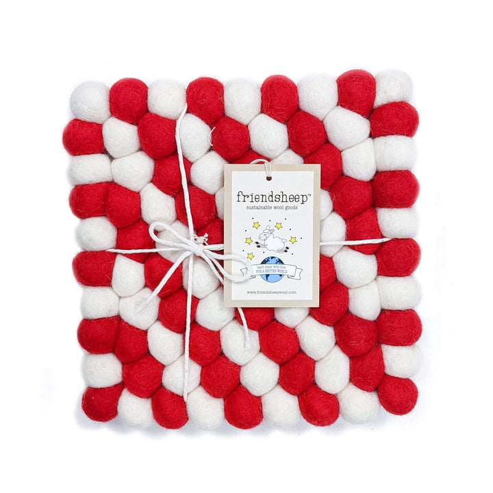 Handcrafted Wool Felt Candy Cane Coasters, 4 Ct.