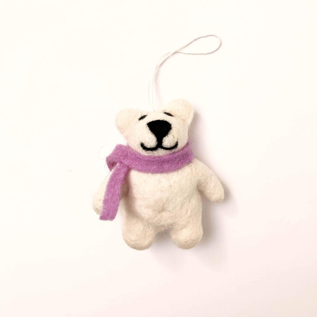 Handcrafted Organic Wool Polar Bear Ornaments, 2 Ct.