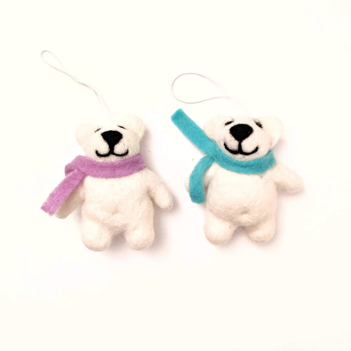 Handcrafted Organic Wool Polar Bear Ornaments, 2 Ct.