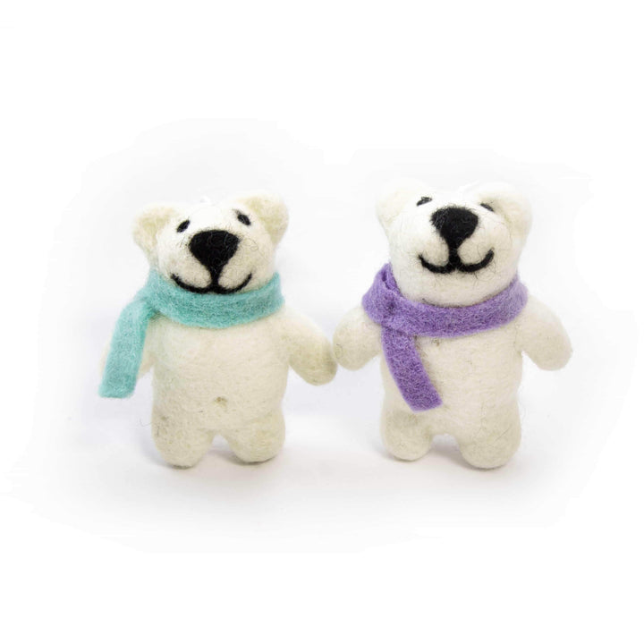 Handcrafted Organic Wool Polar Bear Ornaments, 2 Ct.