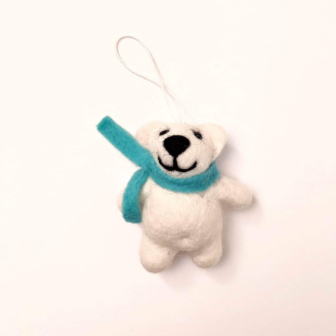 Handcrafted Organic Wool Polar Bear Ornaments, 2 Ct.