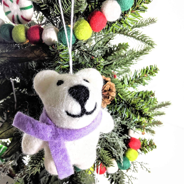 Handcrafted Organic Wool Polar Bear Ornaments, 2 Ct.