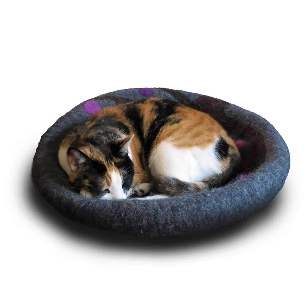 Organic Hand-Felted Wool Cat Cave Bed, 20", Purple Rain