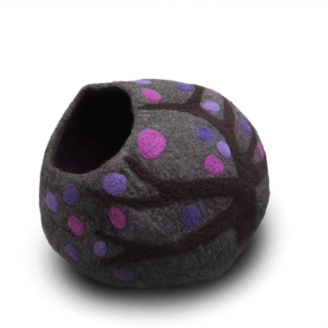 Organic Hand-Felted Wool Cat Cave Bed, 20", Purple Rain