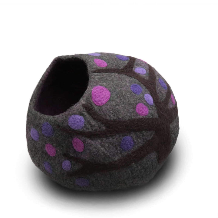 Organic Hand-Felted Wool Cat Cave Bed, 20", Purple Rain