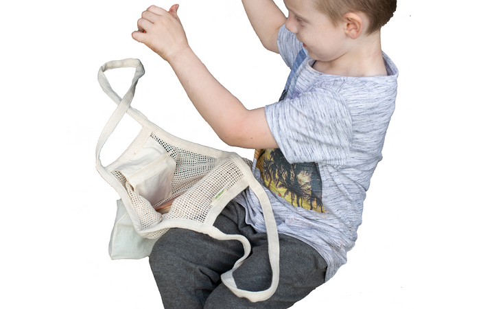 Organic Cotton Mesh Panel Market Tote Bag
