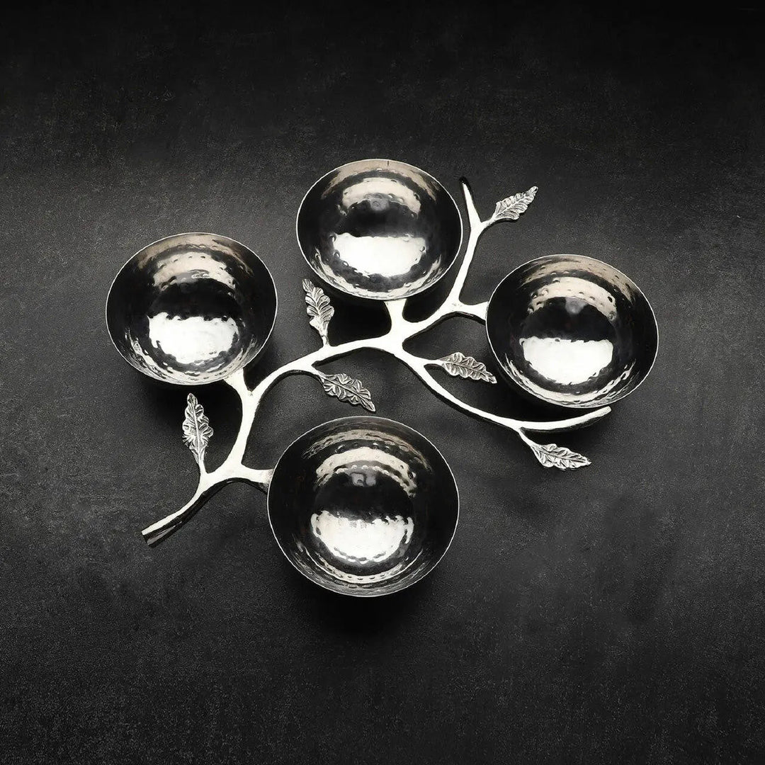 Hammered Stainless Steel Leaf Serveware Set, 4 Ct.