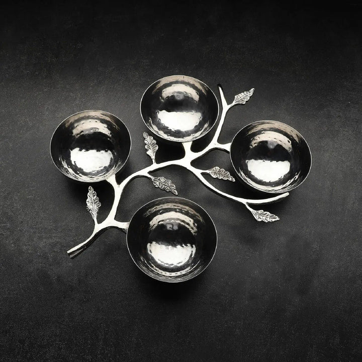 Hammered Stainless Steel Leaf Serveware Set, 4 Ct.