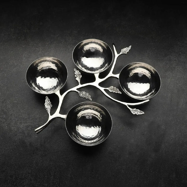 Hammered Leaf Stainless Nut Bowl Set