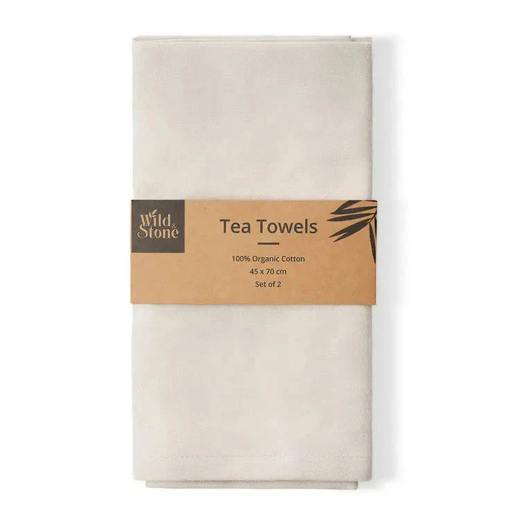 Herringbone Cotton Tea Towel Set Dove Grey TOWELS WILD &amp; STONE Solar &amp; Sprout
