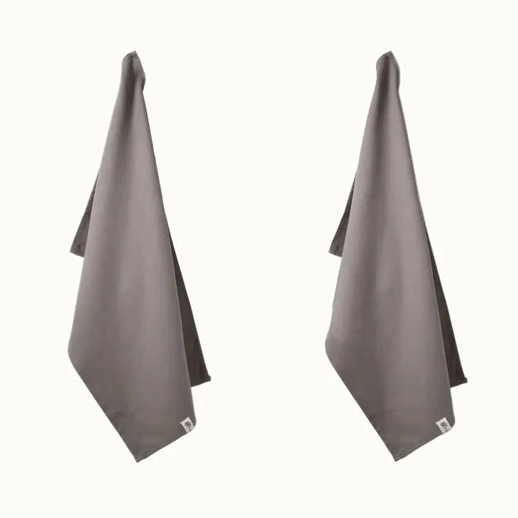 Herringbone Cotton Tea Towel Set Dove Grey TOWELS WILD & STONE Solar & Sprout