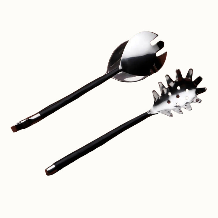 Handcrafted 18/8 Stainless Steel Pasta Server Set, Burnt Black, 2 Ct.