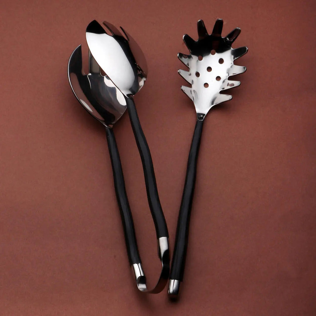 Handcrafted 18/8 Stainless Steel Pasta Server Set, Burnt Black, 2 Ct.