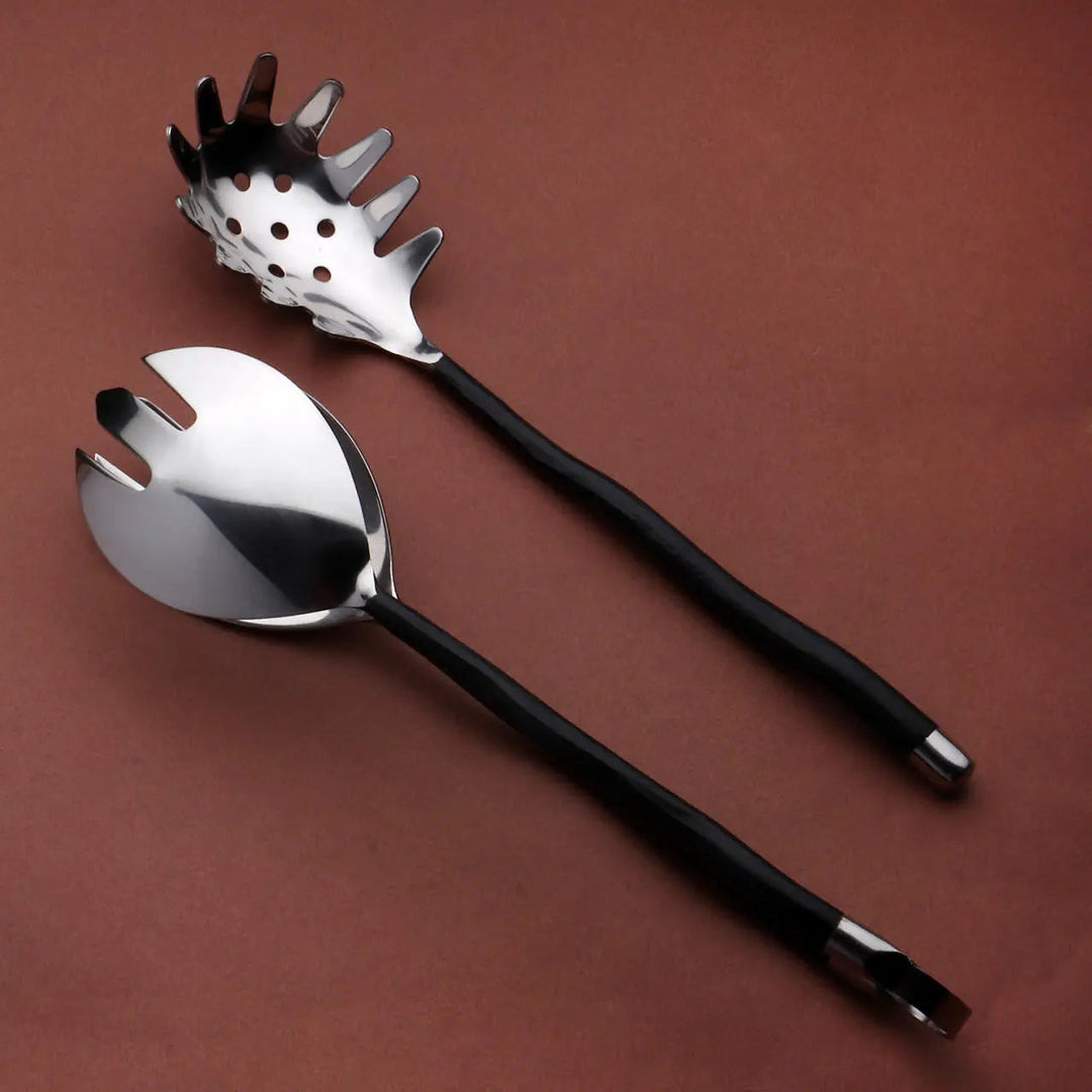 Handcrafted 18/8 Stainless Steel Pasta Server Set, Burnt Black, 2 Ct.