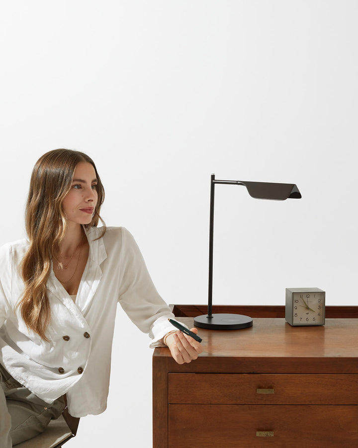 Touch Dimmer Swing Arm Leaf Table Lamp, Black