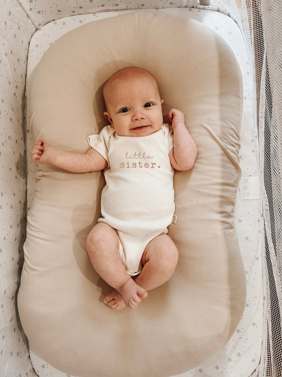 Organic Cotton Little Sister Baby Bodysuit, Clay