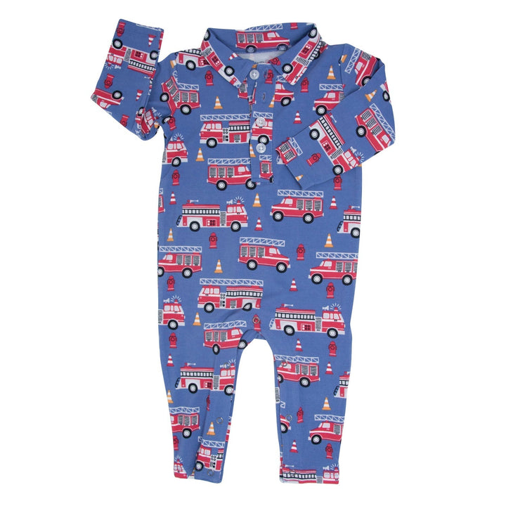 Non-Toxic Long-Sleeve Baby Polo Romper, Blue