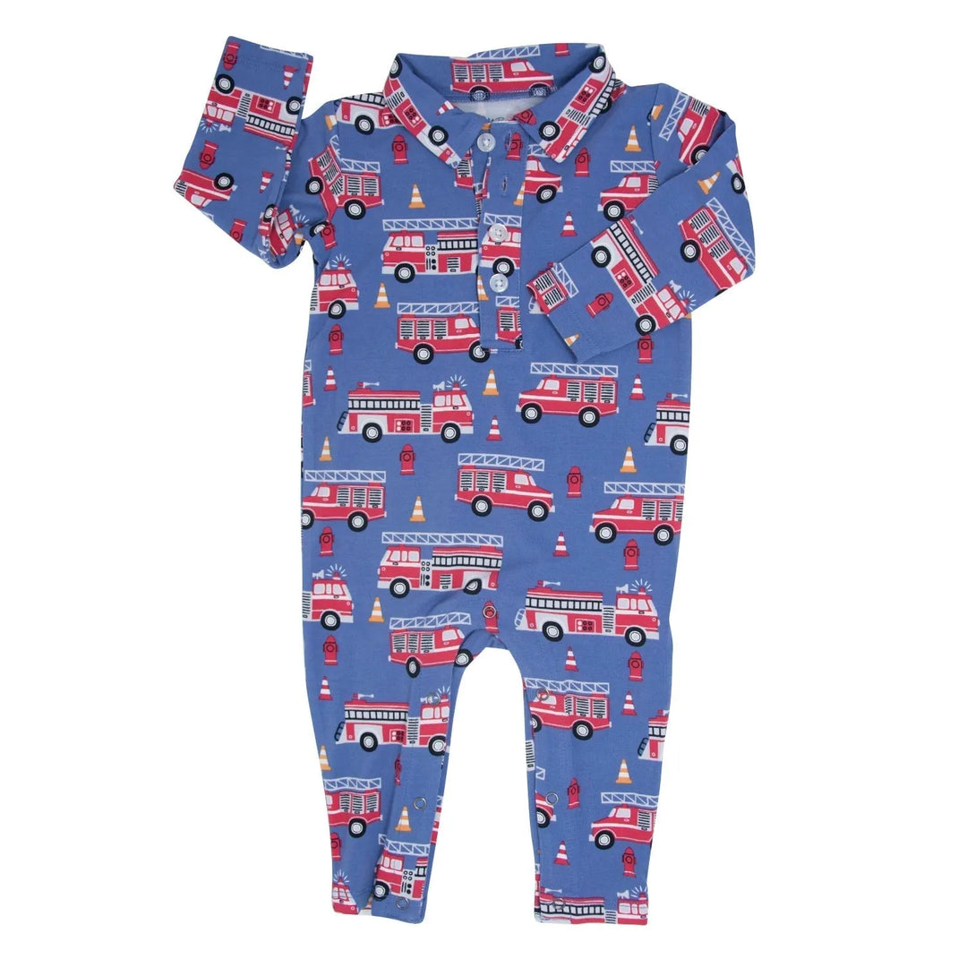 Blue Fire Truck Polo Romper