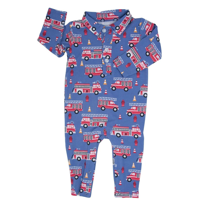 Blue Fire Truck Polo Romper