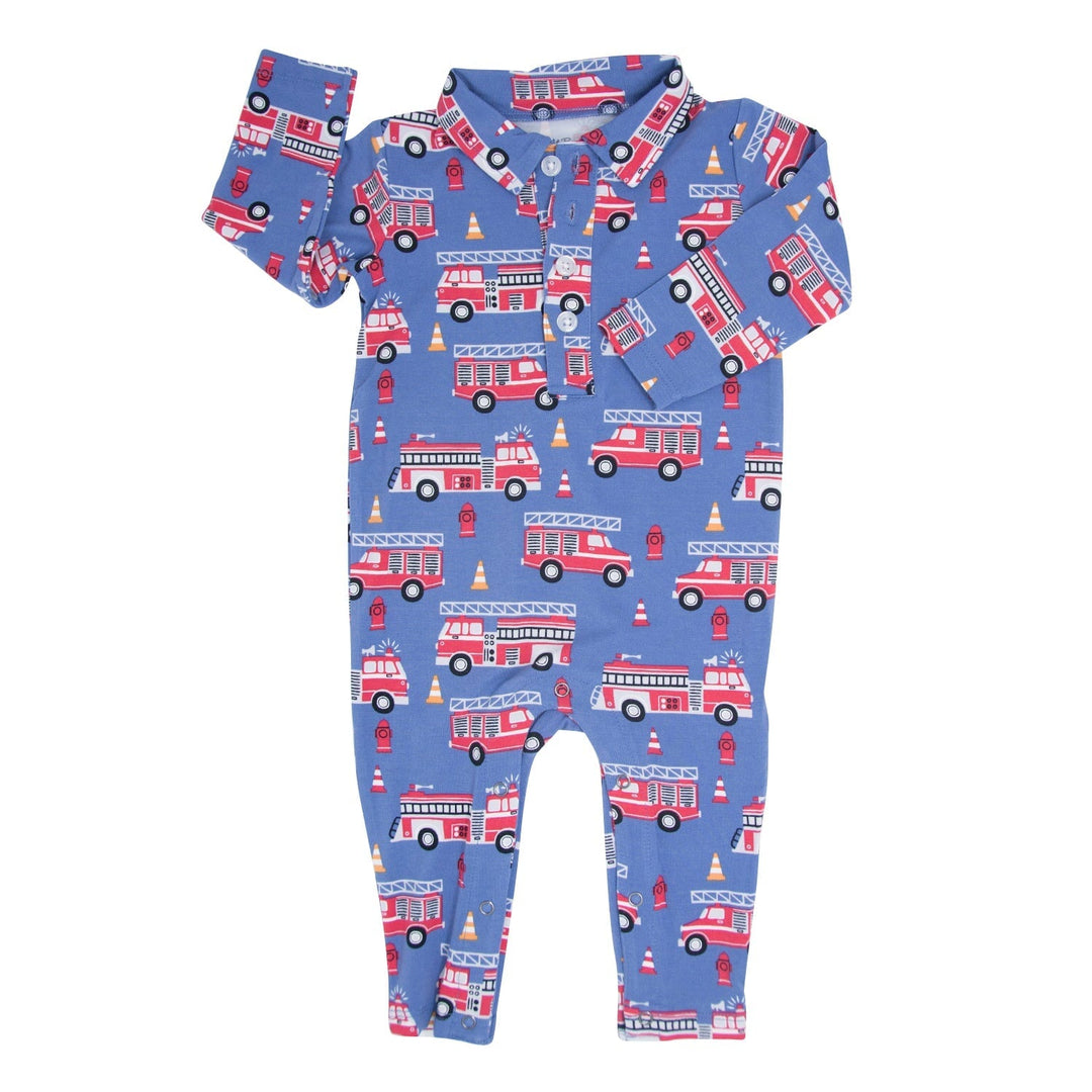 Non-Toxic Long-Sleeve Baby Polo Romper, Blue