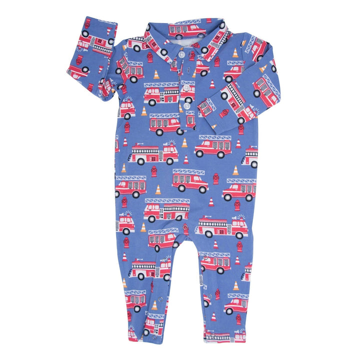 Non-Toxic Long-Sleeve Baby Polo Romper, Blue