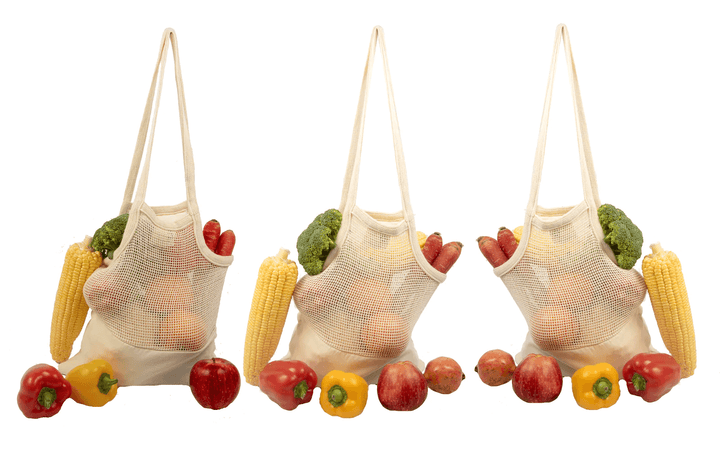 Organic Cotton Mesh Panel Market Tote Bag