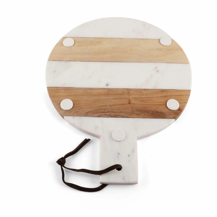 Handcrafted Marble &amp; Acacia Wood Round Cutting Board
