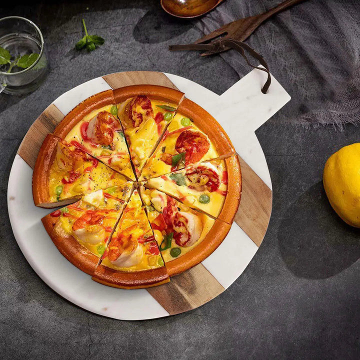 Handcrafted Marble &amp; Acacia Wood Round Cutting Board