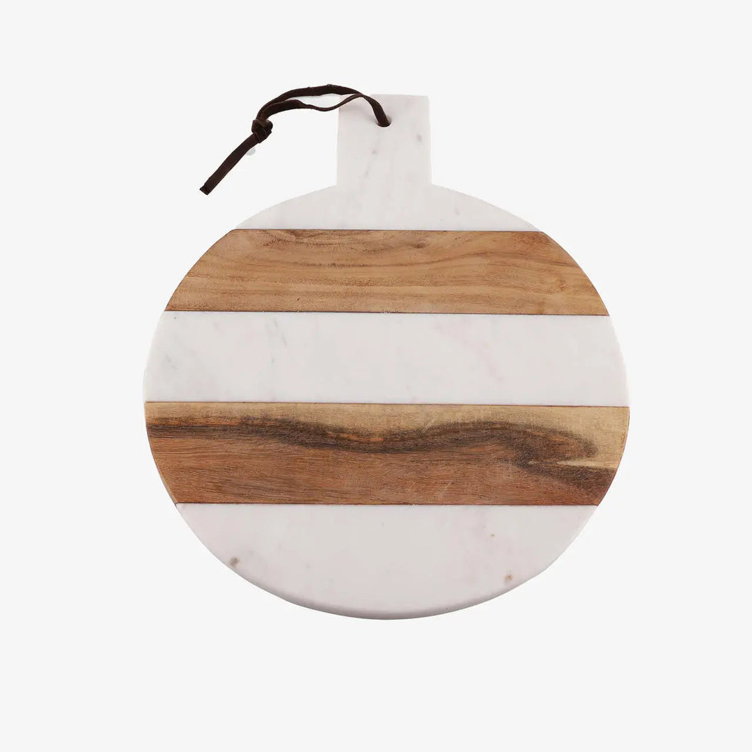 Handcrafted Marble &amp; Acacia Wood Round Cutting Board