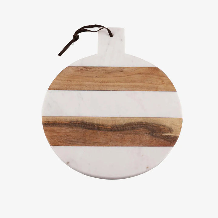 Handcrafted Marble &amp; Acacia Wood Round Cutting Board