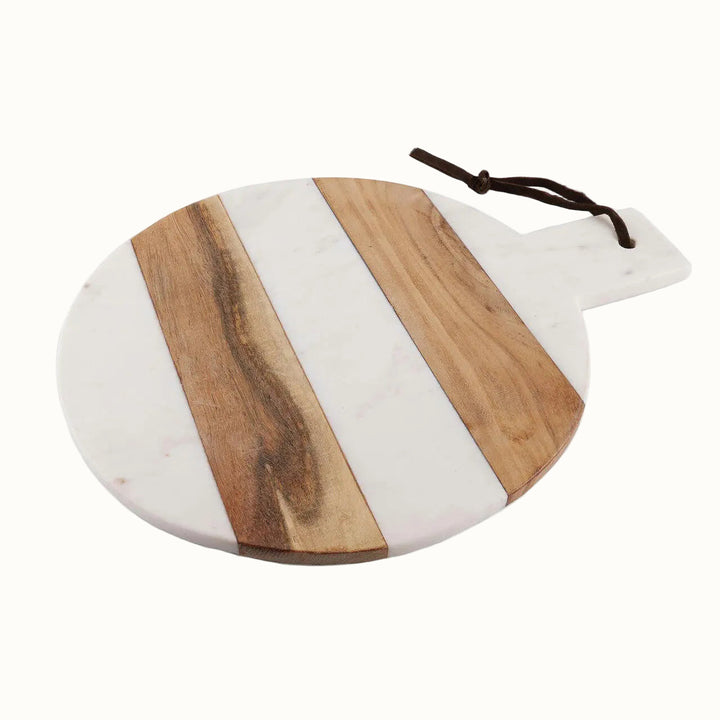 Handcrafted Marble &amp; Acacia Wood Round Cutting Board