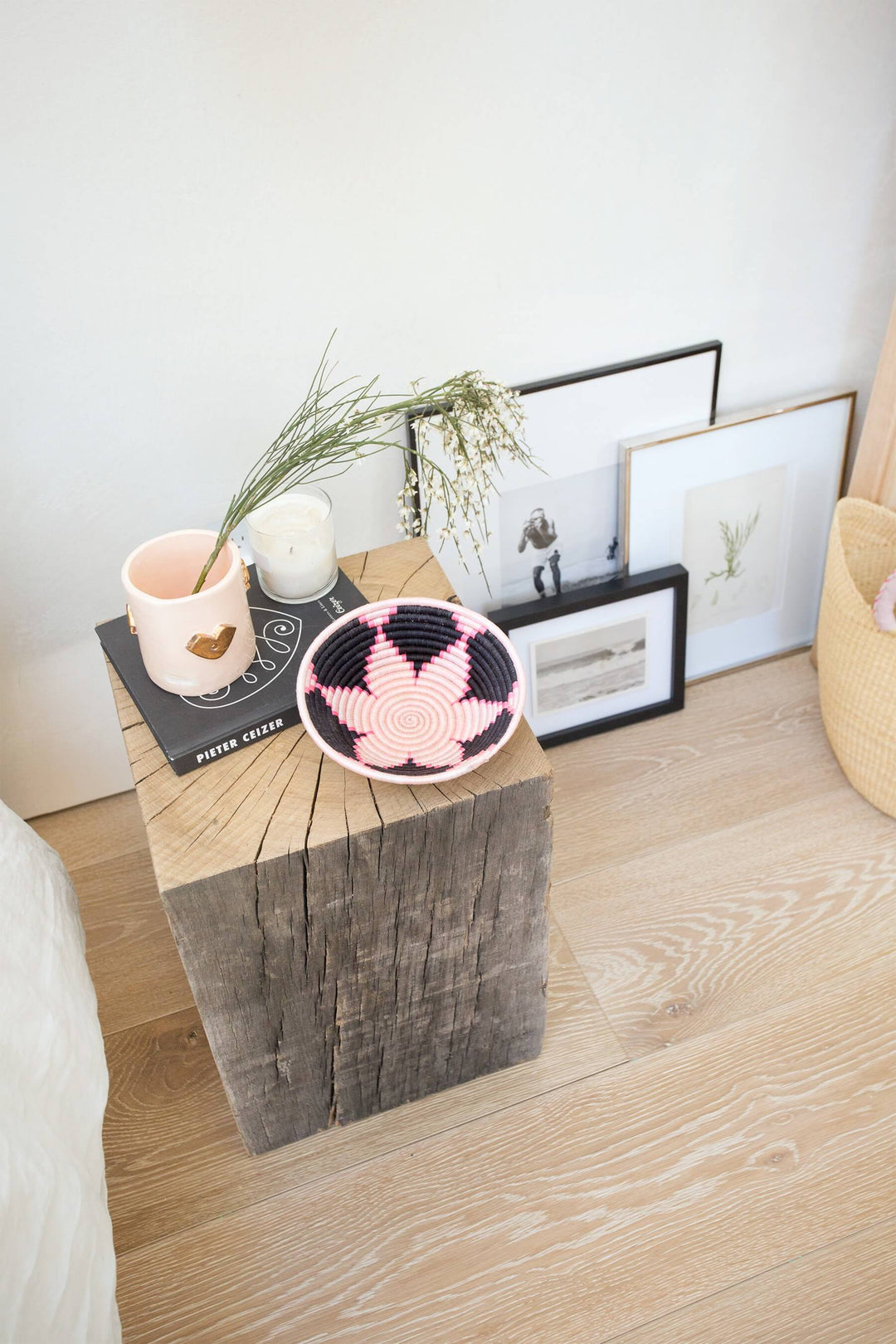 Handwoven Sisal &amp; Sweetgrass Mini Basket, Pink, 8"