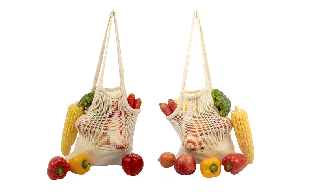 Organic Cotton Mesh Panel Market Tote Bag