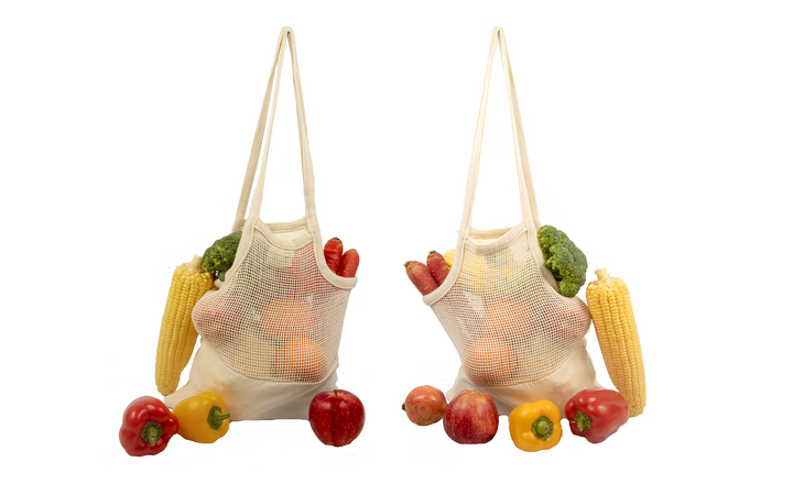 Organic Cotton Mesh Panel Market Tote Bag
