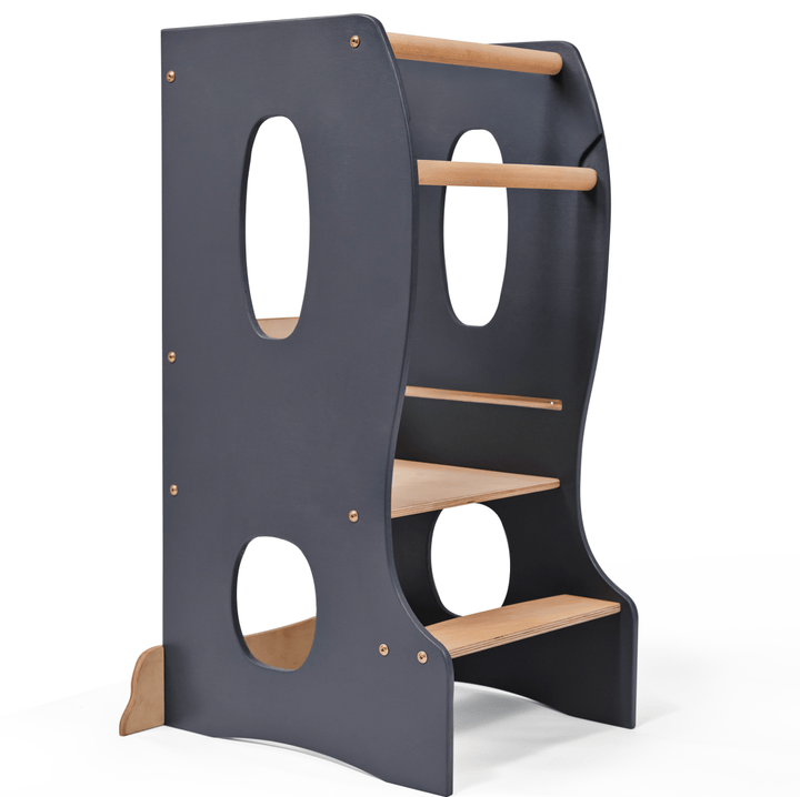 Natural Wood Montessori Toddler Tower, Grey