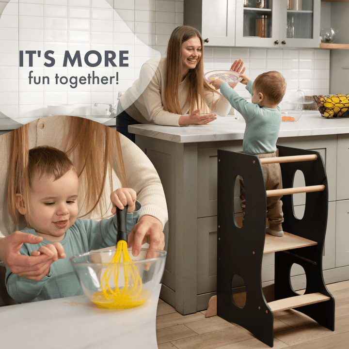 Natural Wood Montessori Toddler Tower, Grey
