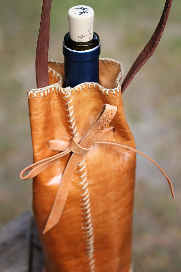 Handcrafted Leather Bottle Holder Tote