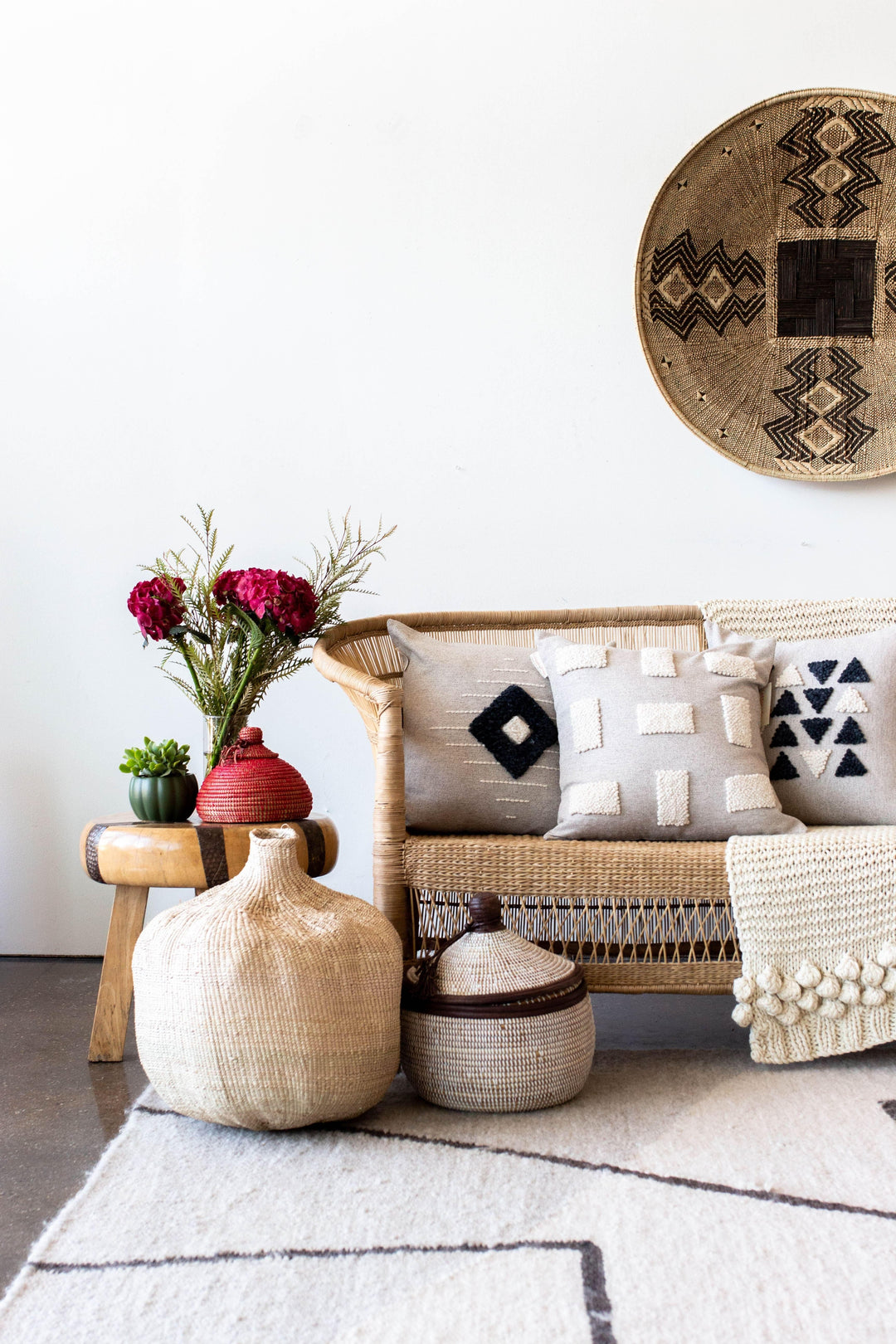 Handcrafted Textured Cotton Throw Pillow, Natural White