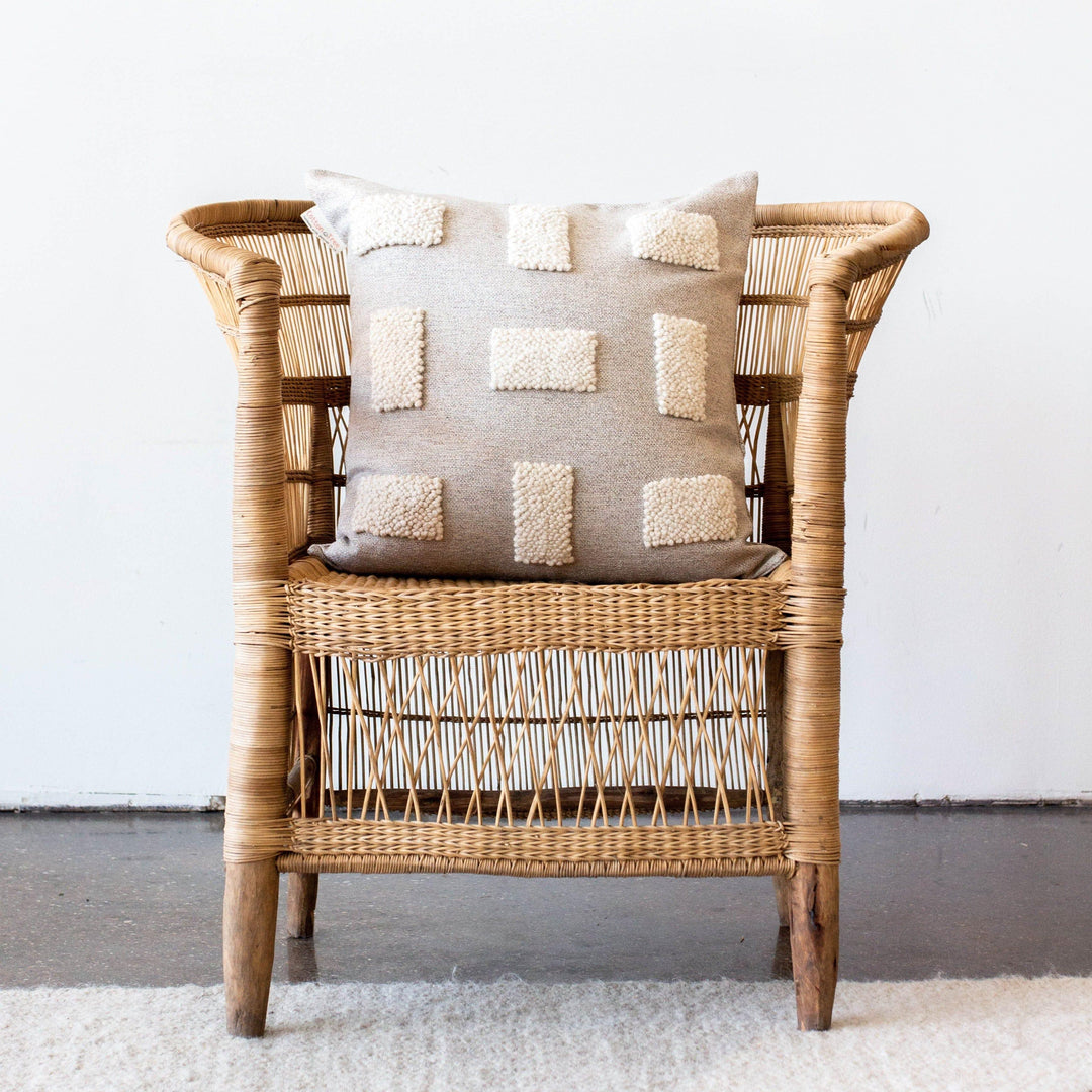 Handcrafted Textured Cotton Throw Pillow, Natural White