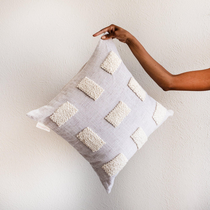 Handcrafted Textured Cotton Throw Pillow, Natural White