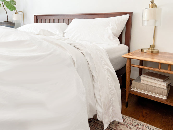 Organic Percale Cotton Bedding Sheet Set, White