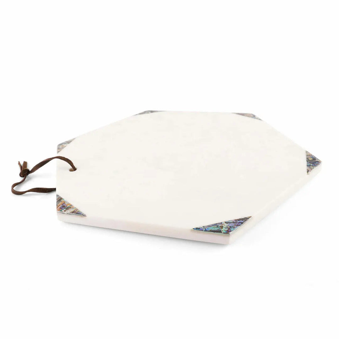 Handcrafted Marble &amp; Mother of Pearl Hexagonal Serveware Board