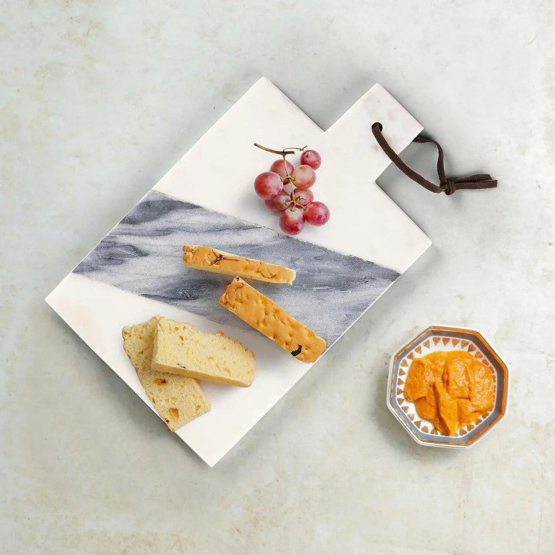 Handcrafted Agra Marble Paddle Serveware, White &amp; Gray