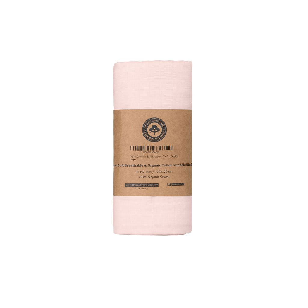 Organic Cotton Muslin Baby Swaddle Blanket, 47" x 47"