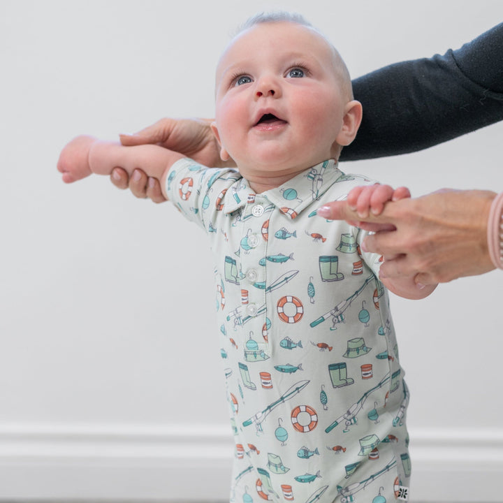 Non-Toxic Baby Polo Romper, Snap Inseam, Tagless