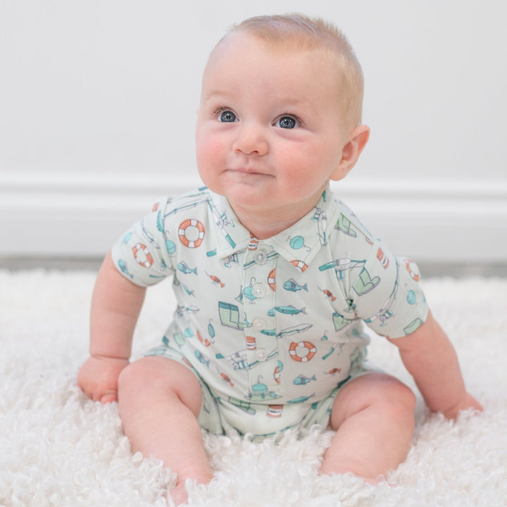 Non-Toxic Baby Polo Romper, Snap Inseam, Tagless