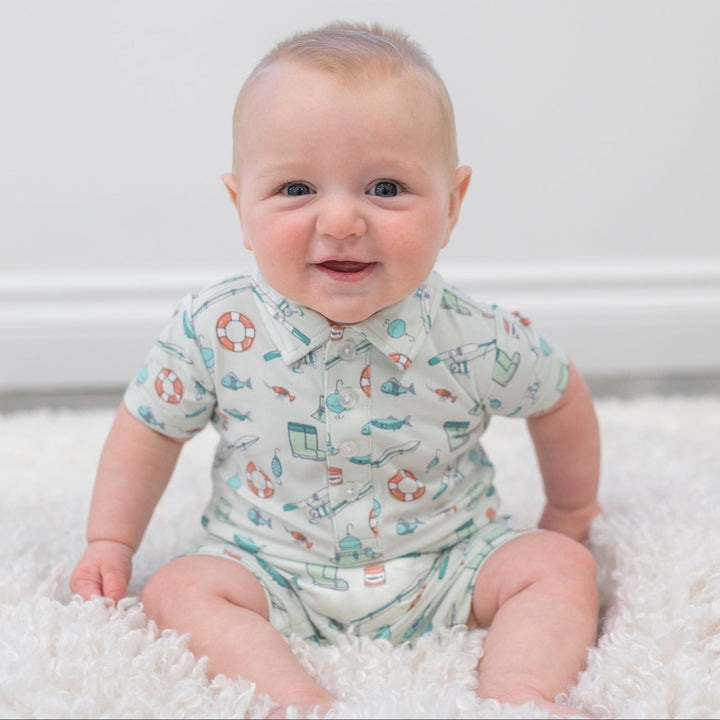 Non-Toxic Baby Polo Romper, Snap Inseam, Tagless
