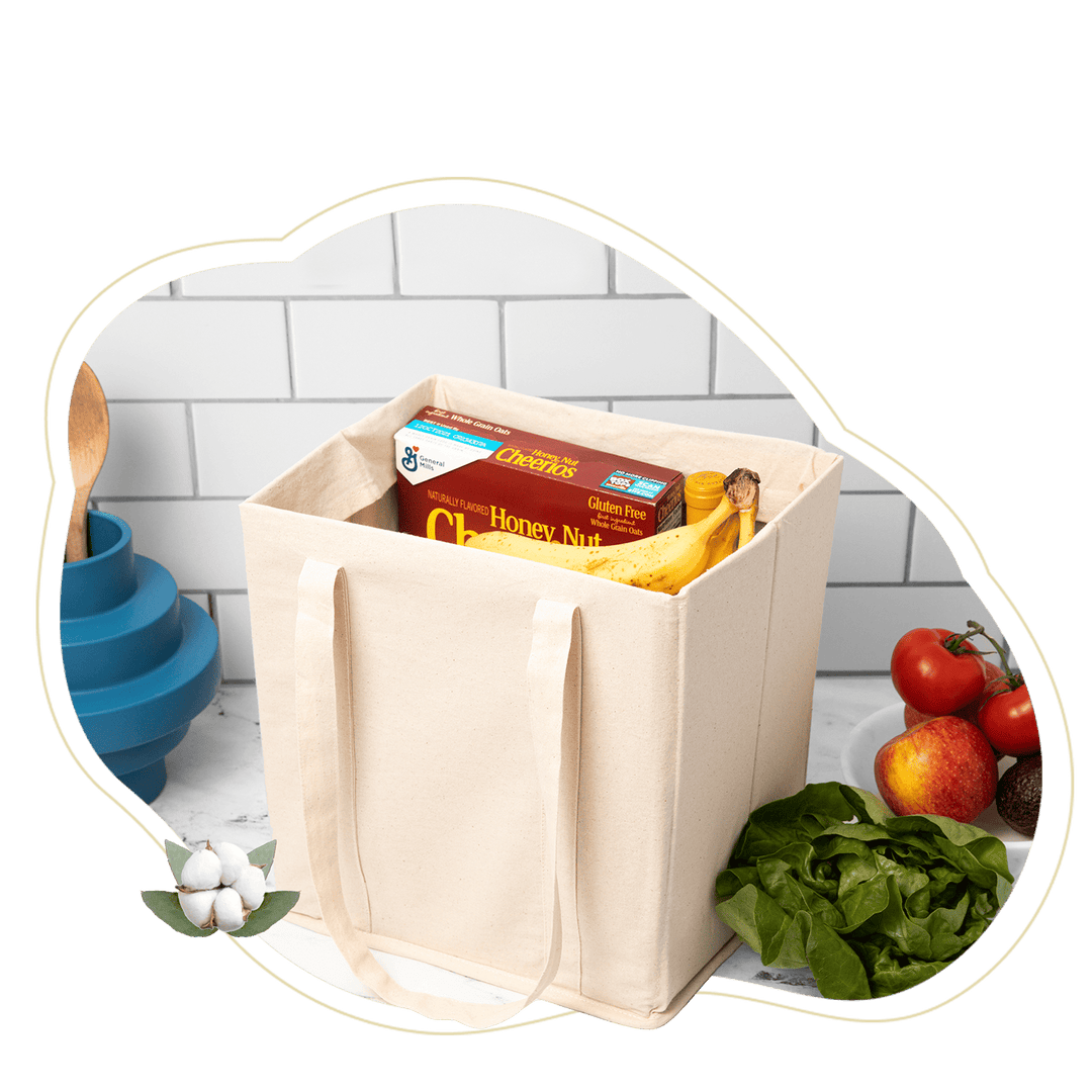 Organic Cotton Collapsible Tote Bag, 12" x 11" x 9"